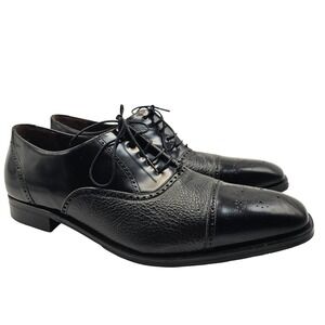 Mezlan Cap Toe Oxford Dress Shoes 12W Black Leather Pebble Grain Brogue Spain